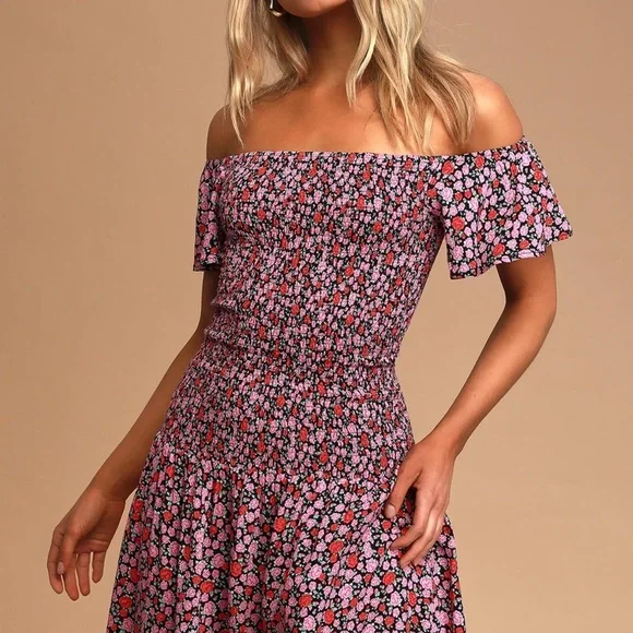 LULUS Such A Darling Sweet Floral Print Off Shoulder Dress. Size S - Picture 5 of 7